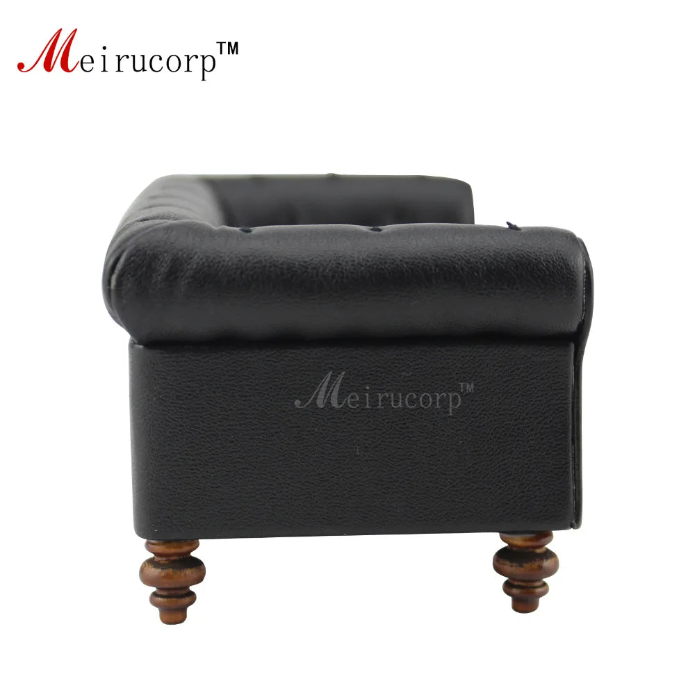 Muebles de casa de muñecas en miniatura a escala 1:12: sofá de cuero negro hecho a mano