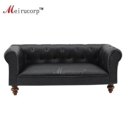 Muebles de casa de muñecas en miniatura hechos a mano a escala 1:12 con asiento de cuero negro