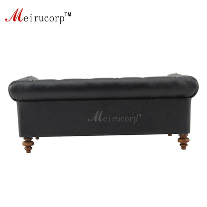 Muebles de casa de muñecas en miniatura a escala 1:12: sofá de cuero negro hecho a mano