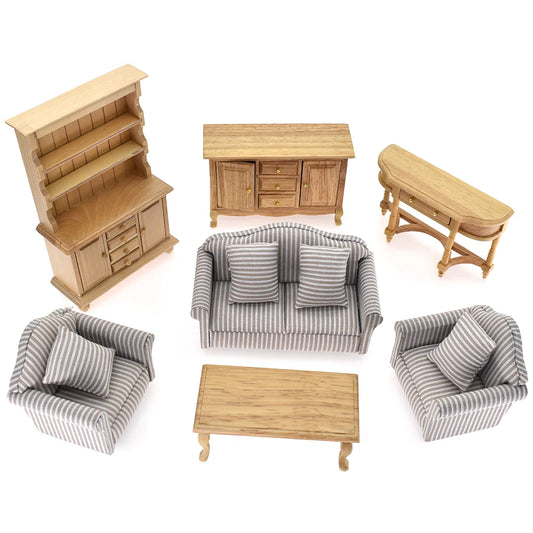 1:12 Scale Dollhouse Furniture Sofa Bookshelf Cabinet Coffee Table Miniature Living Room Accessories For Dollhouse Decoration