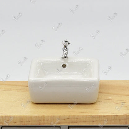1:12 Scale Miniature Ceramic Bathroom Sink With Faucet For Dollhouse Accessories Miniature Furniture