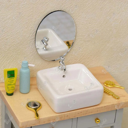 1:12 Scale Miniature Ceramic Bathroom Sink With Faucet For Dollhouse Accessories Miniature Furniture