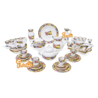 1:12 Scale Miniature Tea Set Porcelain Cups Plates For Dollhouse Kitchen Dining Room Accessories 40pcs