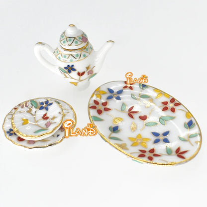 1:12 Scale Miniature Porcelain Tea Set For Dollhouse Kitchen Dining Room Accessories Miniature Dollhouse Furniture