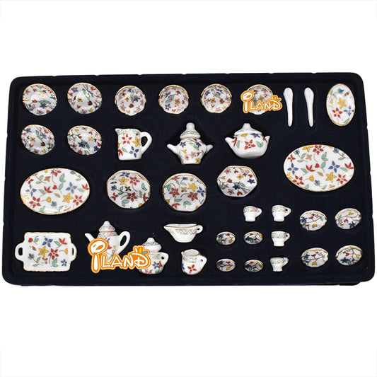 1:12 Scale Miniature Porcelain Tea Set For Dollhouse Kitchen Dining Room Accessories Miniature Dollhouse Furniture