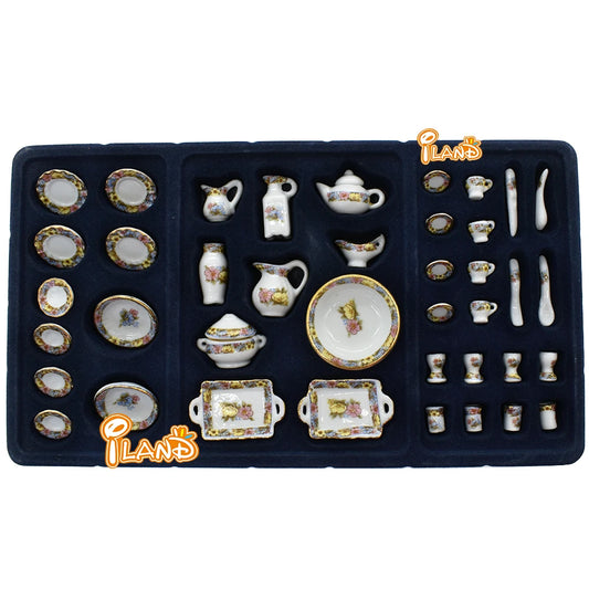 1:12 Scale Miniature Tea Set Porcelain Cups Plates For Dollhouse Kitchen Dining Room Accessories 40pcs