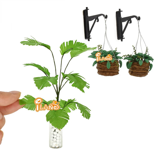 1:12 Scale Miniature Dollhouse Fairy Garden Decor With Mini Bonsai Potted Plants And Hangers
