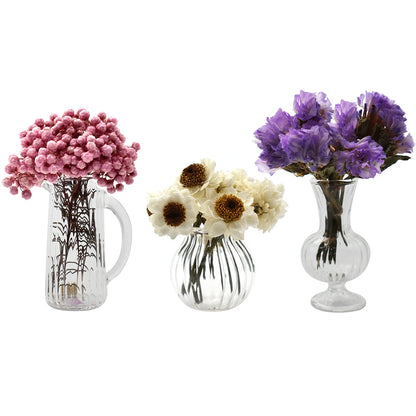 1:12 Scale Miniature Glass Vases With Dried Flowers Set For Dollhouse Furniture Decor