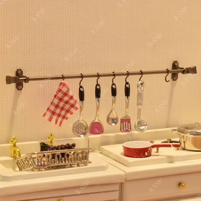 1:12 Scale Miniature Curtain Rods Dollhouse Kitchen Hangers Classical Black Miniature Dollhouse Accessories
