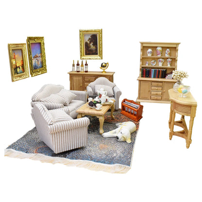 1:12 Scale Miniature Sofa Cabinet Coffee Table Set For Dollhouse Living Room Decoration Miniature Furniture Accessories