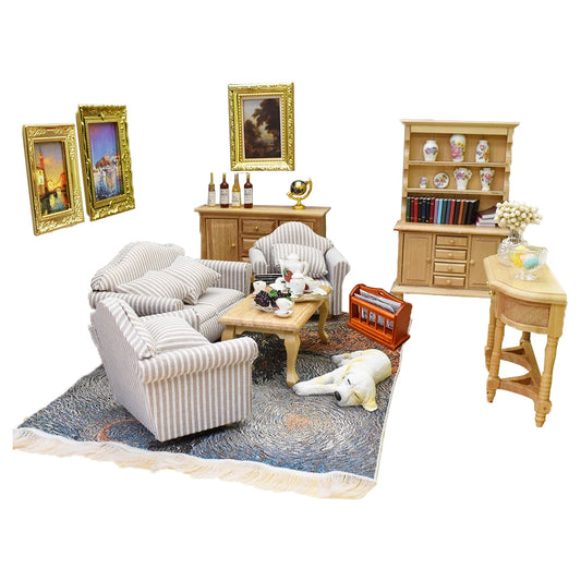 1:12 Scale Miniature Sofa Cabinet Coffee Table Set For Dollhouse Living Room Decoration Miniature Furniture Accessories