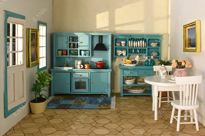 1:12 Scale Wooden Kitchen Cabinet Miniature Dollhouse Furniture With Sink Oven Range Hood And Induction Cooker Modern Kitchen Set