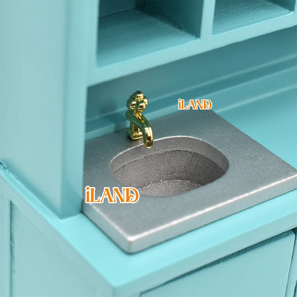 1:12 Scale Wooden Kitchen Cabinet Miniature Dollhouse Furniture With Sink Oven Range Hood And Induction Cooker Modern Kitchen Set
