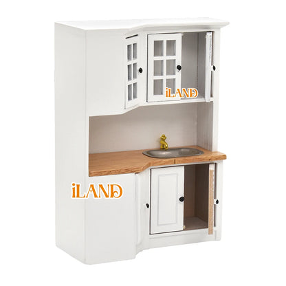 1:12 Scale Wooden Kitchen Cabinet Miniature Dollhouse Furniture Set With Fridge Oven Microwave For Modern Dollhouse