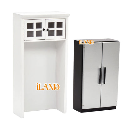 1:12 Scale Wooden Kitchen Cabinet Miniature Dollhouse Furniture Set With Fridge Oven Microwave For Modern Dollhouse