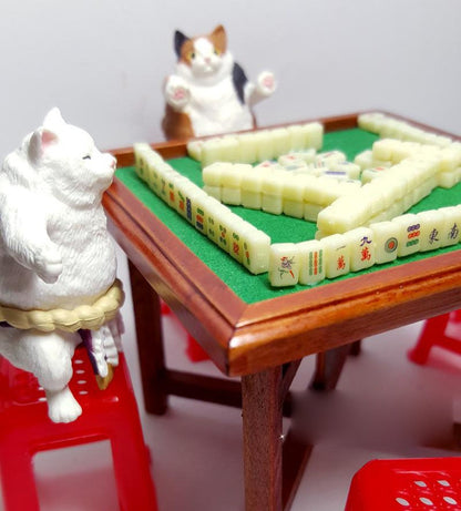 Ensemble de Mahjong chinois miniature à l'échelle 1:12 avec table et chaises pour maison de poupée, accessoires de chambre BJD, jeux de table de simulation à faire soi-même, jouets