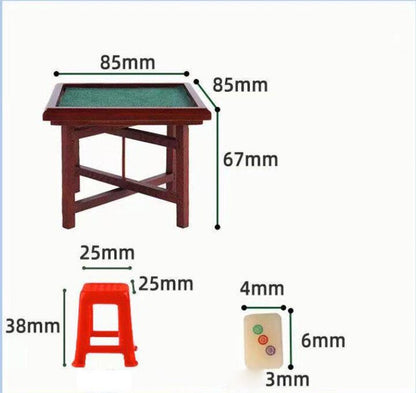 Ensemble de Mahjong chinois miniature à l'échelle 1:12 avec table et chaises pour maison de poupée, accessoires de chambre BJD, jeux de table de simulation à faire soi-même, jouets