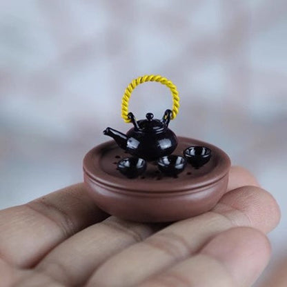 Juego de tetera y bandeja de té de estilo chino en miniatura a escala 1:12, 5 piezas, accesorios para muñecas BJD, modelo de escritorio, juguete, muebles para casa de muñecas en miniatura