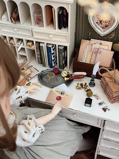 1:12 Scale Miniature Dollhouse DIY Simulation Wax Seal Model Mini Scrapbook Envelope Feather Pen Blythe BJD GSC Toy Accessories Desktop Decor
