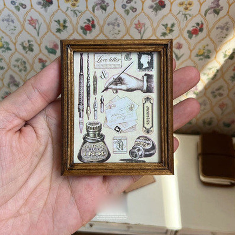 1:6 Scale Miniature Retro Decorative Painting Frame - Handmade Dollhouse Accessory for BJD, Blythe & Tailor Shop Models
