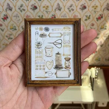 1:6 Scale Miniature Retro Decorative Painting Frame - Handmade Dollhouse Accessory for BJD, Blythe & Tailor Shop Models