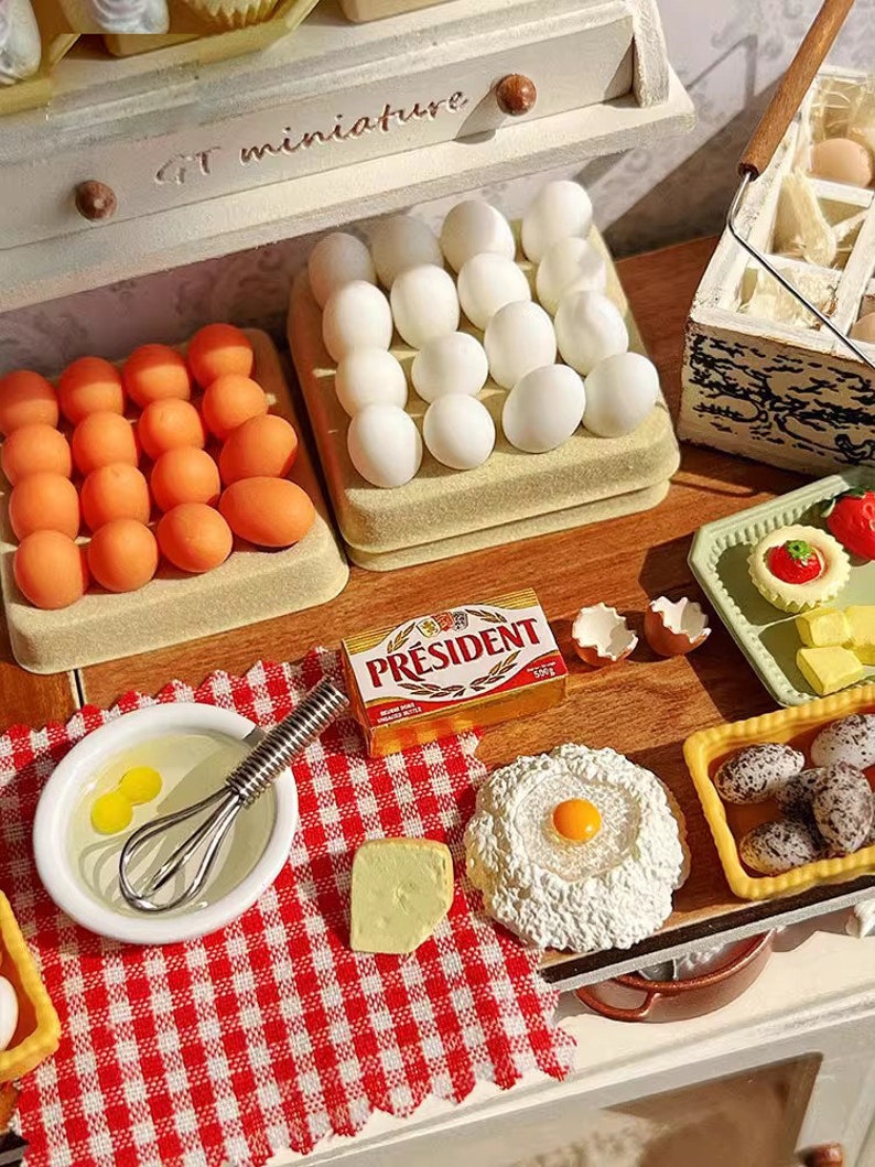 Juego de cestas de huevos en miniatura a escala 1:12: accesorios de cocina para muñecas BJD, Blythe y GSC