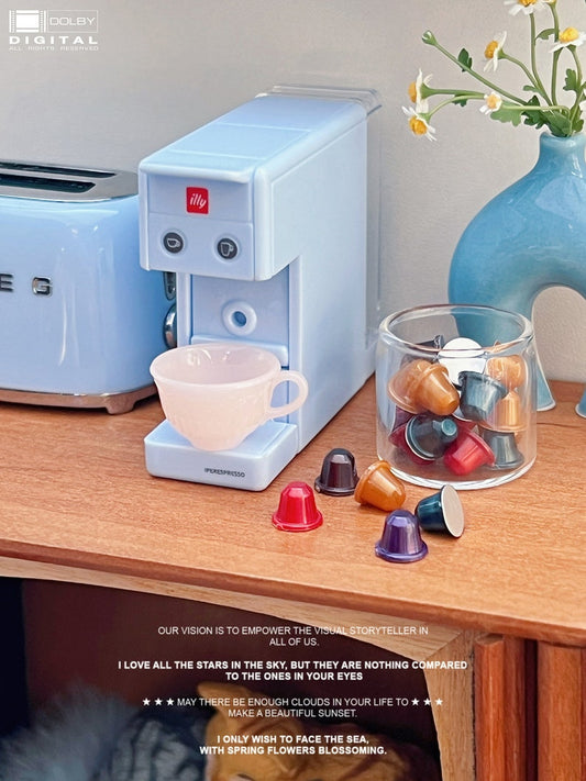 Machine à café miniature à capsules, échelle 1:6, avec capsules de café et boules de lait, pour cuisine de maison de poupée, accessoires BJD Blythe