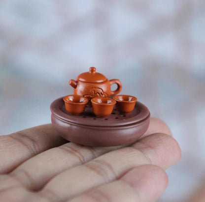 Juego de tetera y bandeja de té de estilo chino en miniatura a escala 1:12, 5 piezas, accesorios para muñecas BJD, modelo de escritorio, juguete, muebles para casa de muñecas en miniatura
