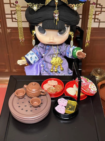 Juego de tetera y bandeja de té de estilo chino en miniatura a escala 1:12, 5 piezas, accesorios para muñecas BJD, modelo de escritorio, juguete, muebles para casa de muñecas en miniatura