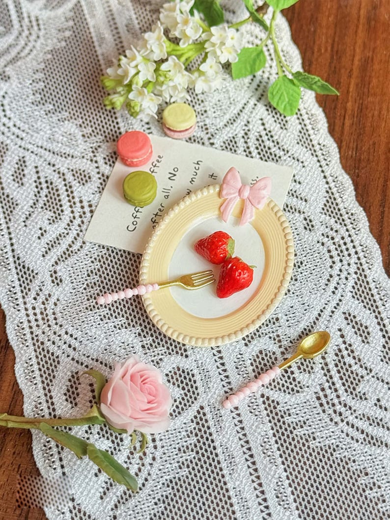 Juego de platos de pajarita en miniatura a escala 1:6 - Accesorios de cocina para muñecas BJD y Blythe