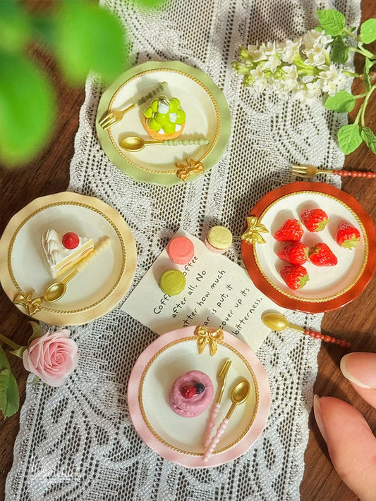 Juego de cubiertos de cocina en miniatura a escala 1:6, plato de pajarita pintado a mano, accesorios para casa de muñecas BJD Blythe, juguetes para casa de juegos