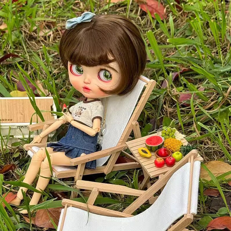 Ensemble de chaises et table pliantes miniatures à l'échelle 1:6 - Meubles pour maison de poupées BJD, Blythe et Obitsu