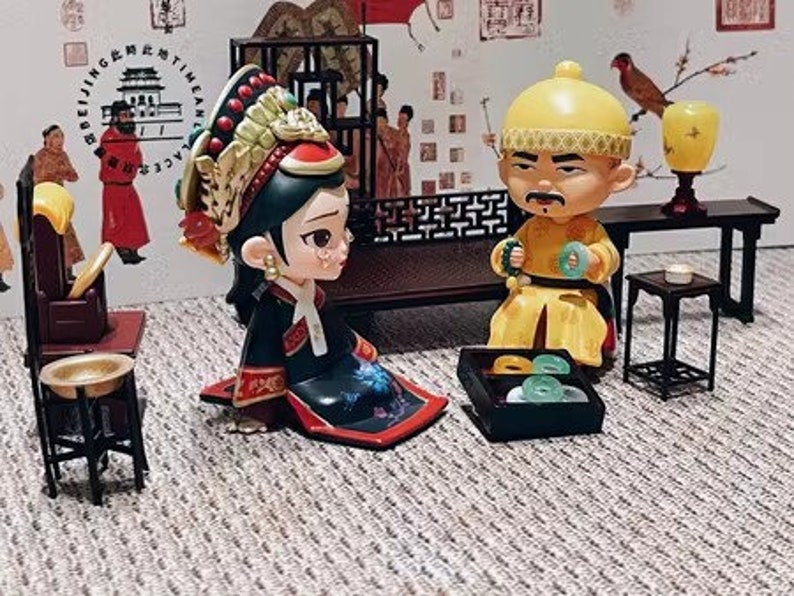 Ensemble de bijoux miniatures en jade chinois antique à l'échelle 1:12, bracelet, peigne, miroir, accessoires de dot pour maison de poupée BJD Blythe GSC