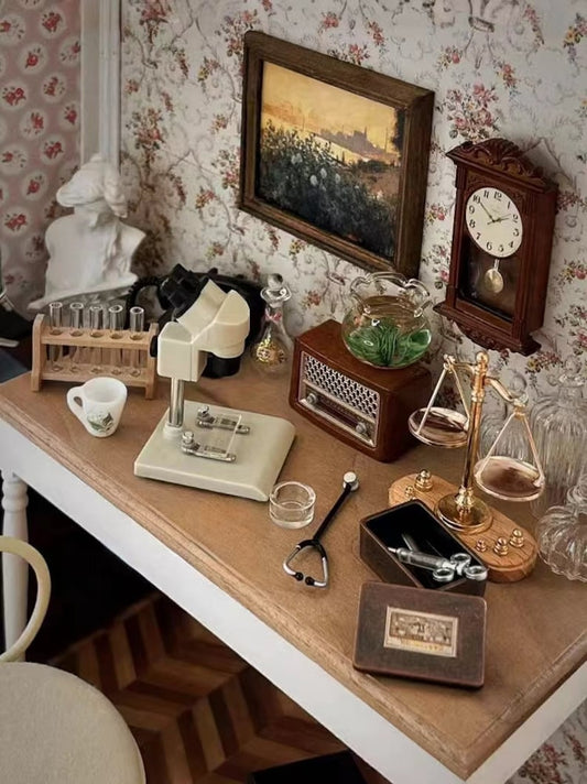 Banco de trabajo de laboratorio científico en miniatura a escala 1:6 con microscopio, modelo de tubo de ensayo, muebles para casa de muñecas en miniatura, accesorios para juguetes BJD Blythe