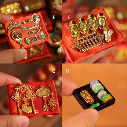 Ensemble de bijoux miniatures en jade chinois antique à l'échelle 1:12, bracelet, peigne, miroir, accessoires de dot pour maison de poupée BJD Blythe GSC