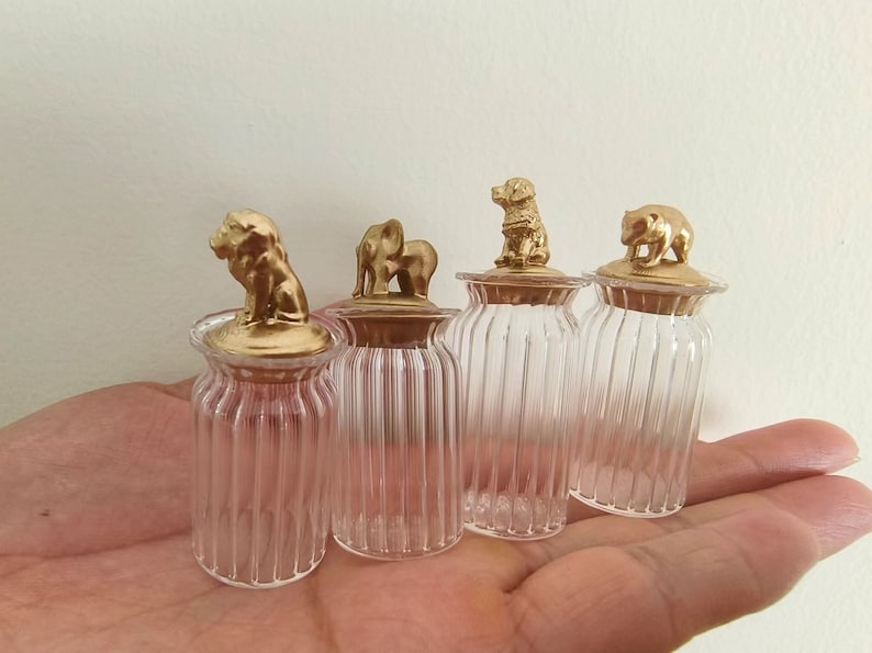 Tanque de almacenamiento en miniatura de vidrio a escala 1:12 para casa de muñecas, cocina, muebles en miniatura, accesorios, modelo de animal de simulación, juguete para casa de juegos.