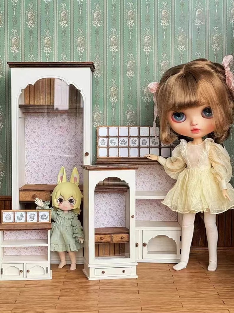 Armoire florale miniature à l'échelle 1:6, buffet, meubles de maison de poupée BJD Blythe GSC, accessoires de chambre à coucher, décoration de bureau