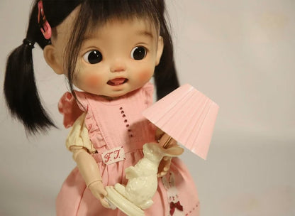 Lampe de table plissée miniature en forme de lapin vintage français, échelle 1:6, accessoires faits à la main pour maison de poupée BJD Blythe, meubles miniatures
