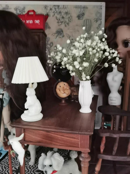 Lampe de table plissée miniature en forme de lapin vintage français, échelle 1:6, accessoires faits à la main pour maison de poupée BJD Blythe, meubles miniatures