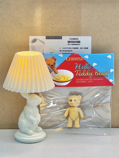 Lampe de table plissée miniature en forme de lapin vintage français, échelle 1:6, accessoires faits à la main pour maison de poupée BJD Blythe, meubles miniatures