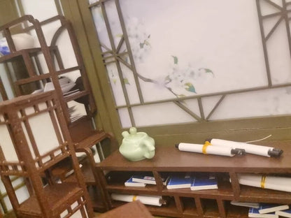 Juego de té chino en miniatura a escala 1:12, tetera de porcelana, tazas y estante de almacenamiento para casa de muñecas, muebles en miniatura BJD Blythe.