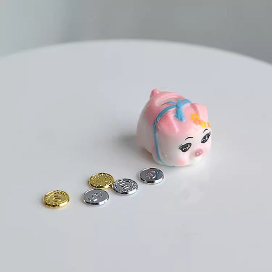 1:12 Scale Miniature Piggy Bank With Gold Silver Coins BJD Blythe GSC Dollhouse Accessories Desktop Model Toys