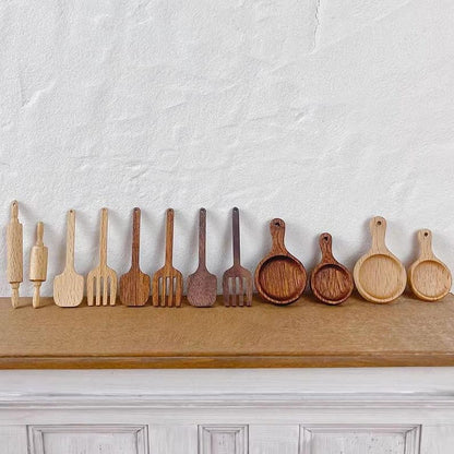 Accesorios de cocina en miniatura a escala 1:6, espátula, rodillo, ensaladera, muebles de casa de muñecas de madera maciza, modelo de escritorio BJD Blythe GSC