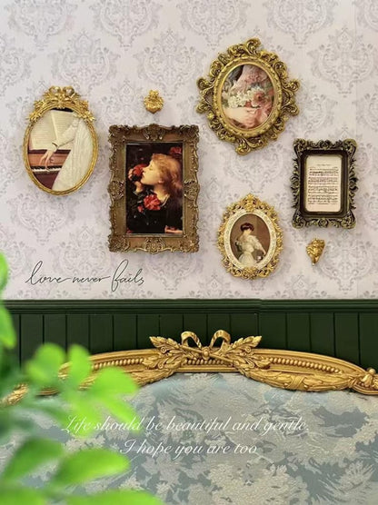 Maison de poupée miniature à l'échelle 1:6, peinture décorative rétro, cadre photo doré, décoration murale, meubles miniatures, échelle 1:12, BJD Blythe GSC