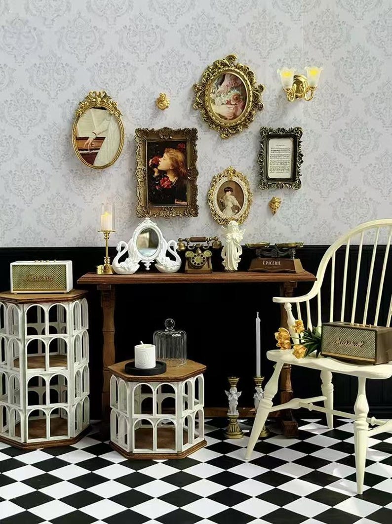 Maison de poupée miniature à l'échelle 1:6, peinture décorative rétro, cadre photo doré, décoration murale, meubles miniatures, échelle 1:12, BJD Blythe GSC