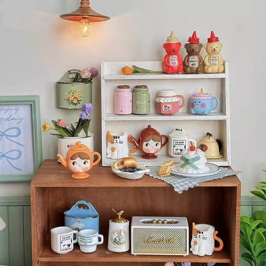 Ensemble théière et cuisine miniatures peintes à la main à l'échelle 1:6 - Accessoires pour maison de poupée BJD Blythe GSC