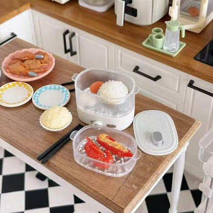 Electrodomésticos de cocina en miniatura a escala 1:6, accesorios para casas de muñecas, freidora de aire, olla arrocera, modelo de escritorio, juguetes