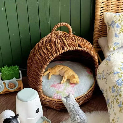 Casa de muñecas en miniatura a escala 1:6, nido para gatos tejido con enredaderas, comedero para mascotas, modelo BJD, Blythe, GSC, cesta de comida y juegos, accesorios, juguetes.