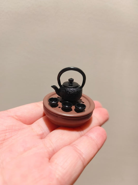Juego de tetera y bandeja de té de estilo chino en miniatura a escala 1:12, 5 piezas, accesorios para muñecas BJD, modelo de escritorio, juguete, muebles para casa de muñecas en miniatura