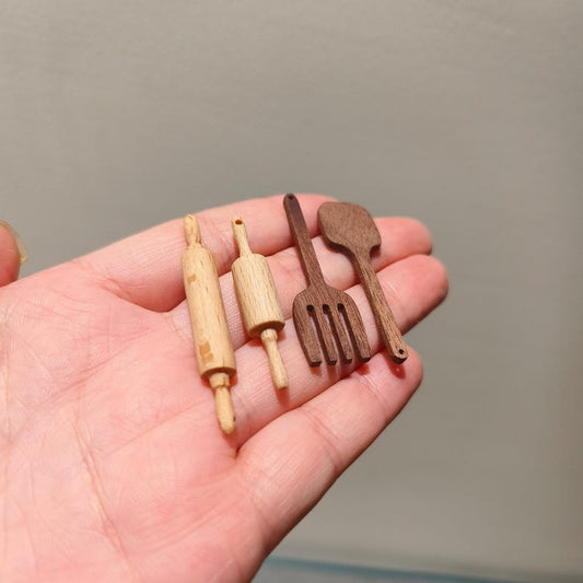 Accessoires de cuisine miniatures à l'échelle 1:6, spatule, rouleau à pâtisserie, saladier, meubles de maison de poupée en bois massif, modèle de bureau BJD Blythe GSC